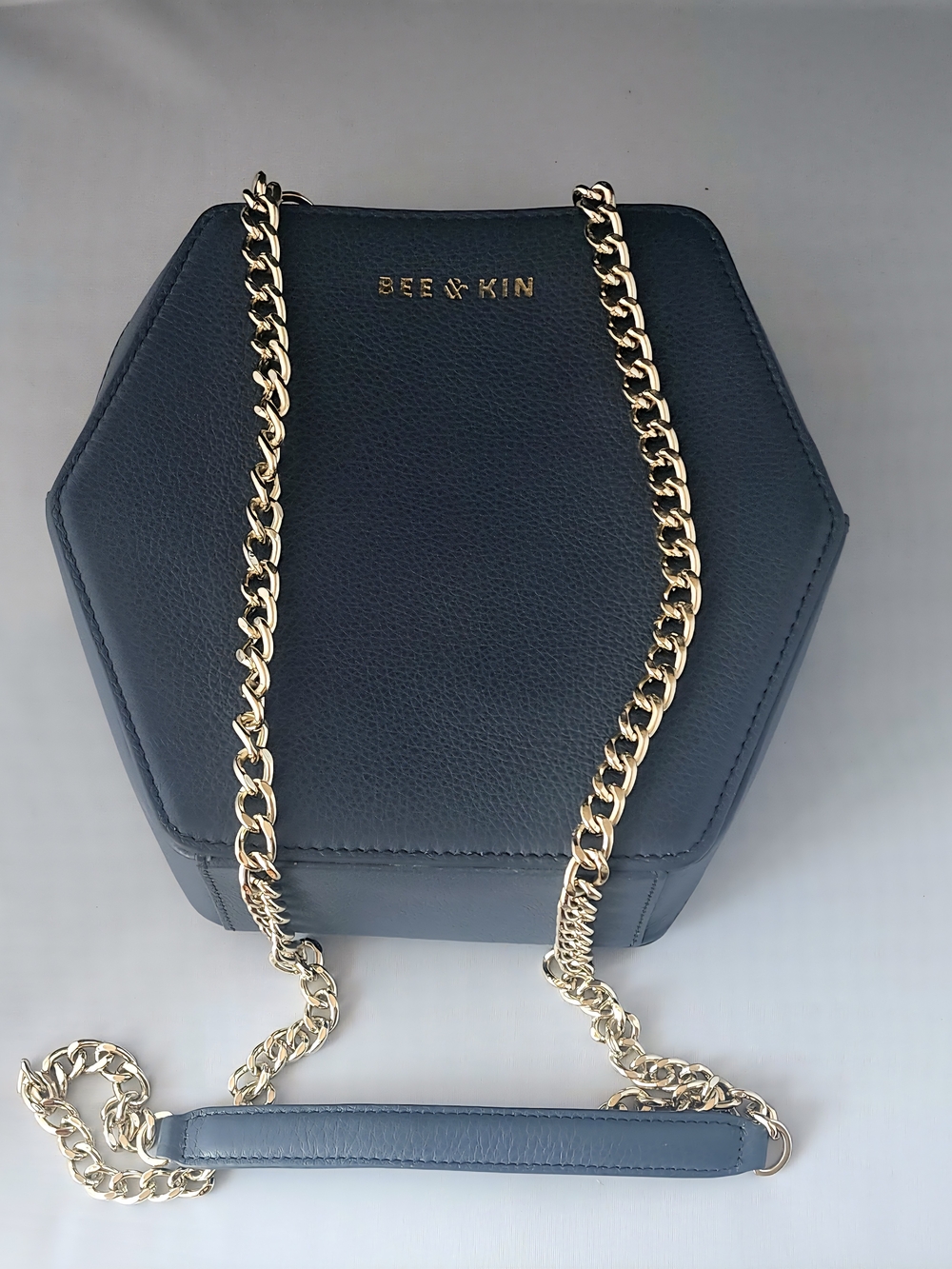 Navy Hexagon Crossbody with Gold Chain Strap